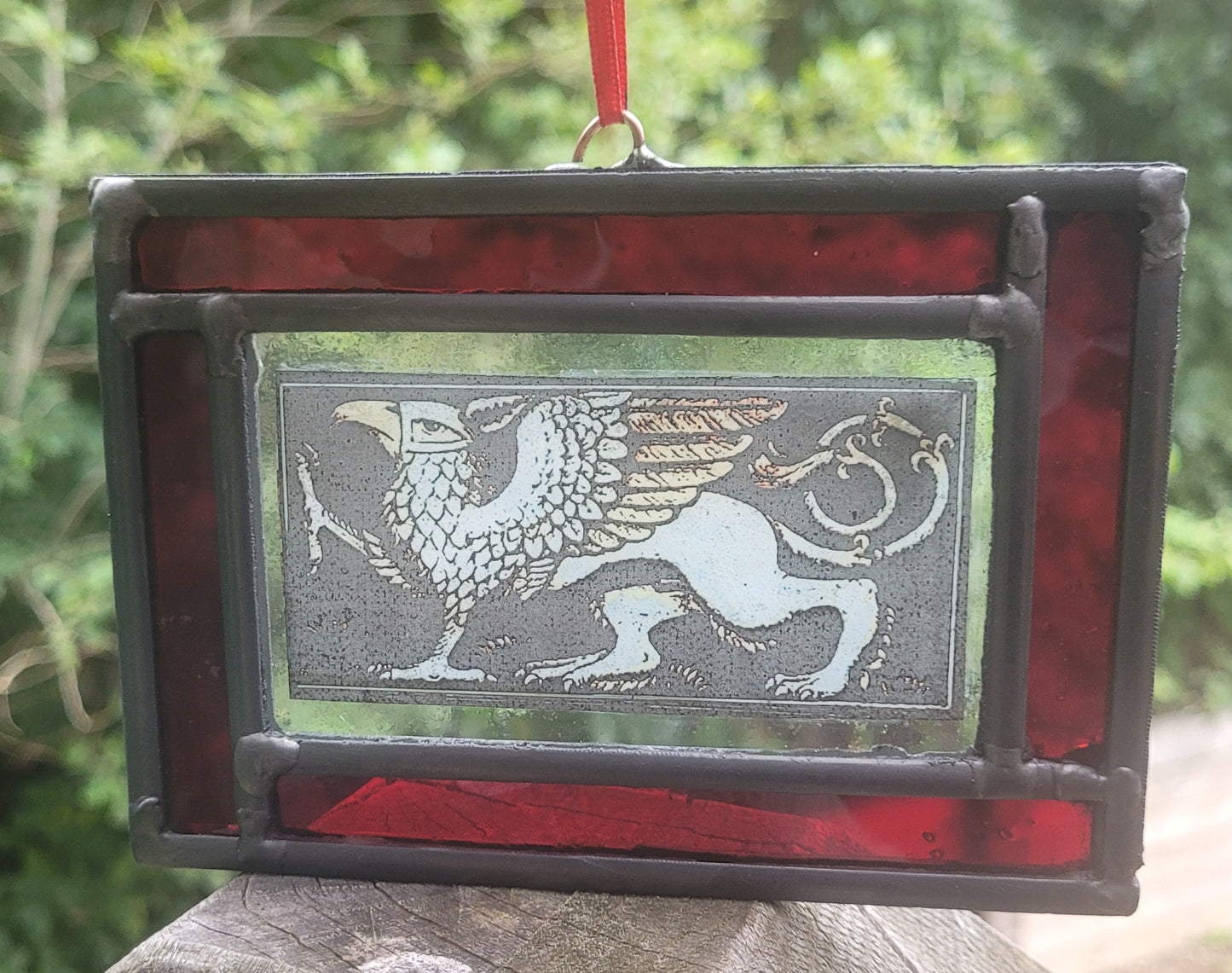 Griffin stained glass panel traditionally made - gryphon fantasy art
