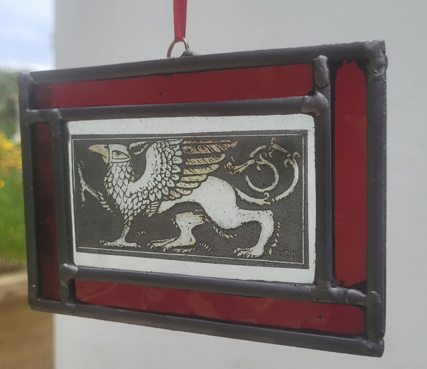 Griffin stained glass panel traditionally made - gryphon fantasy art