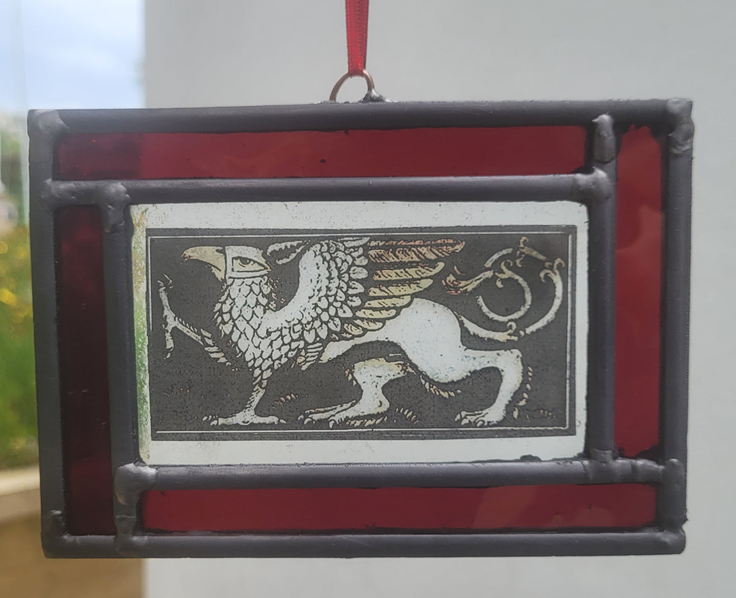 Griffin stained glass panel traditionally made - gryphon fantasy art