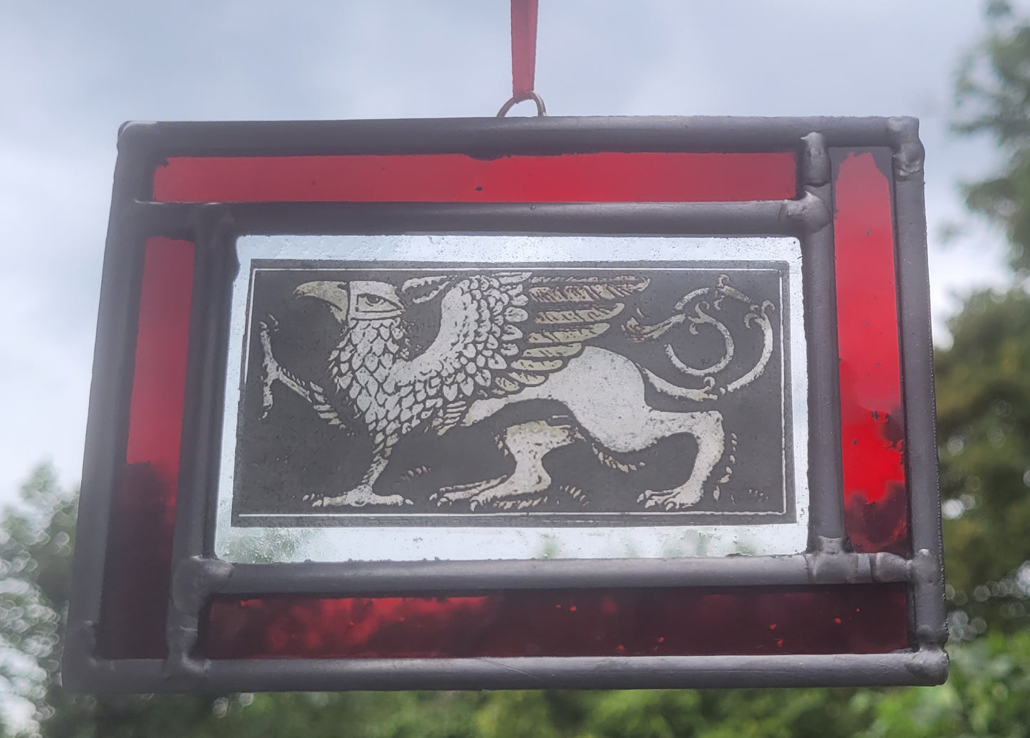 Griffin stained glass panel traditionally made - gryphon fantasy art