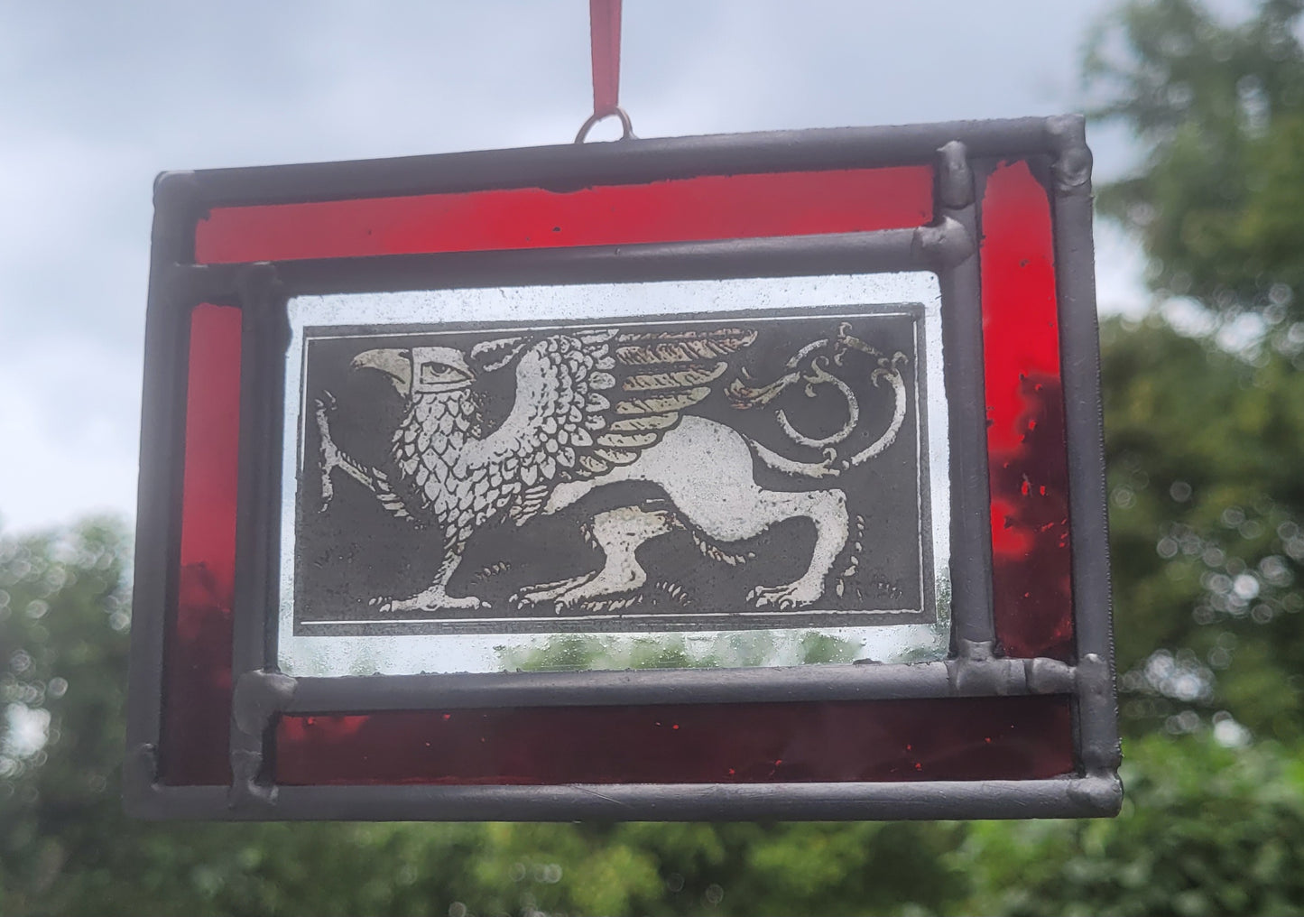 Griffin stained glass panel traditionally made - gryphon fantasy art