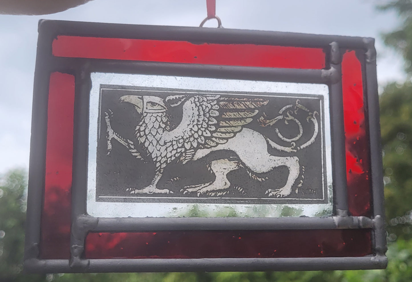 Griffin stained glass panel traditionally made - gryphon fantasy art