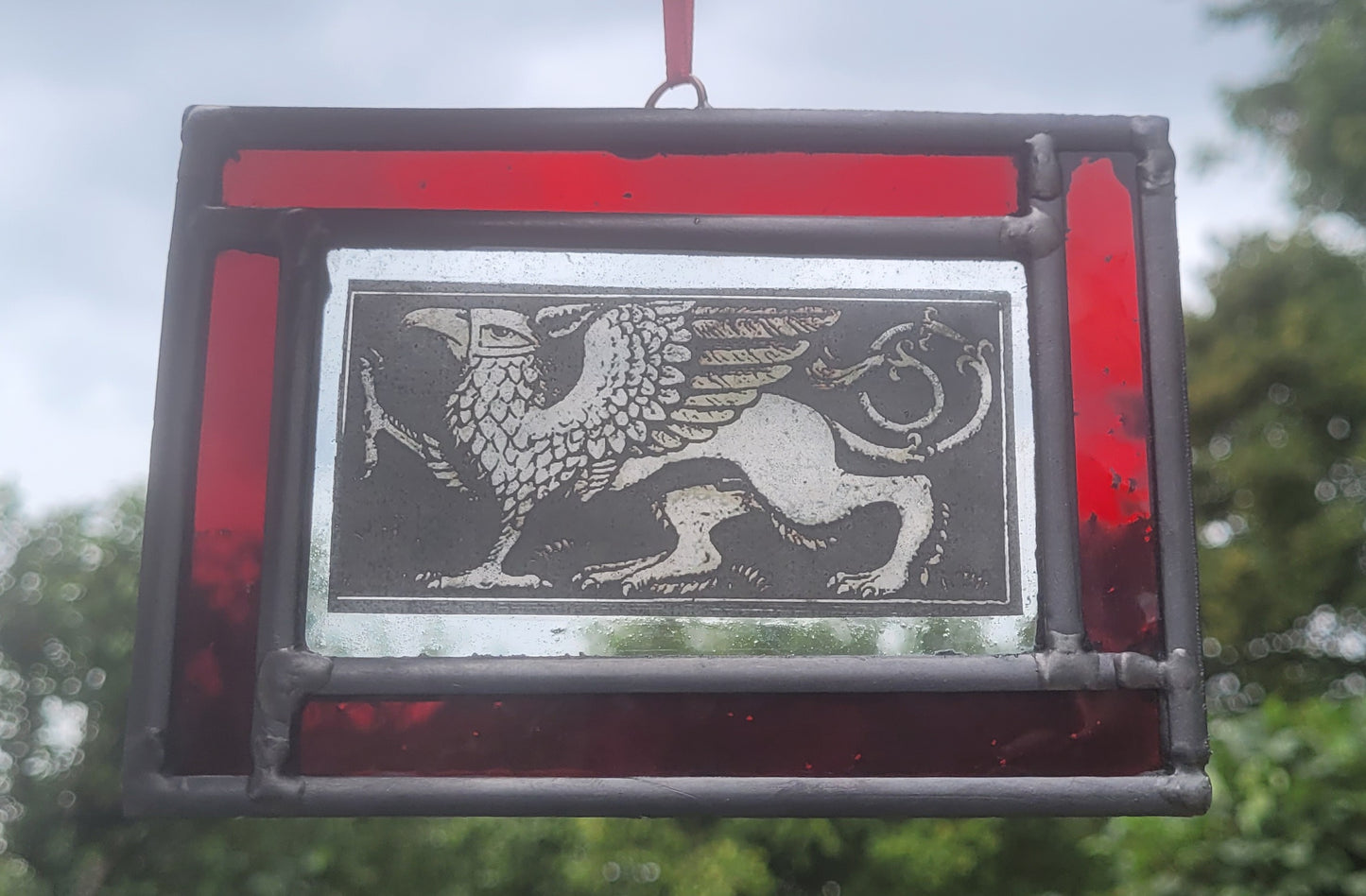 Griffin stained glass panel traditionally made - gryphon fantasy art