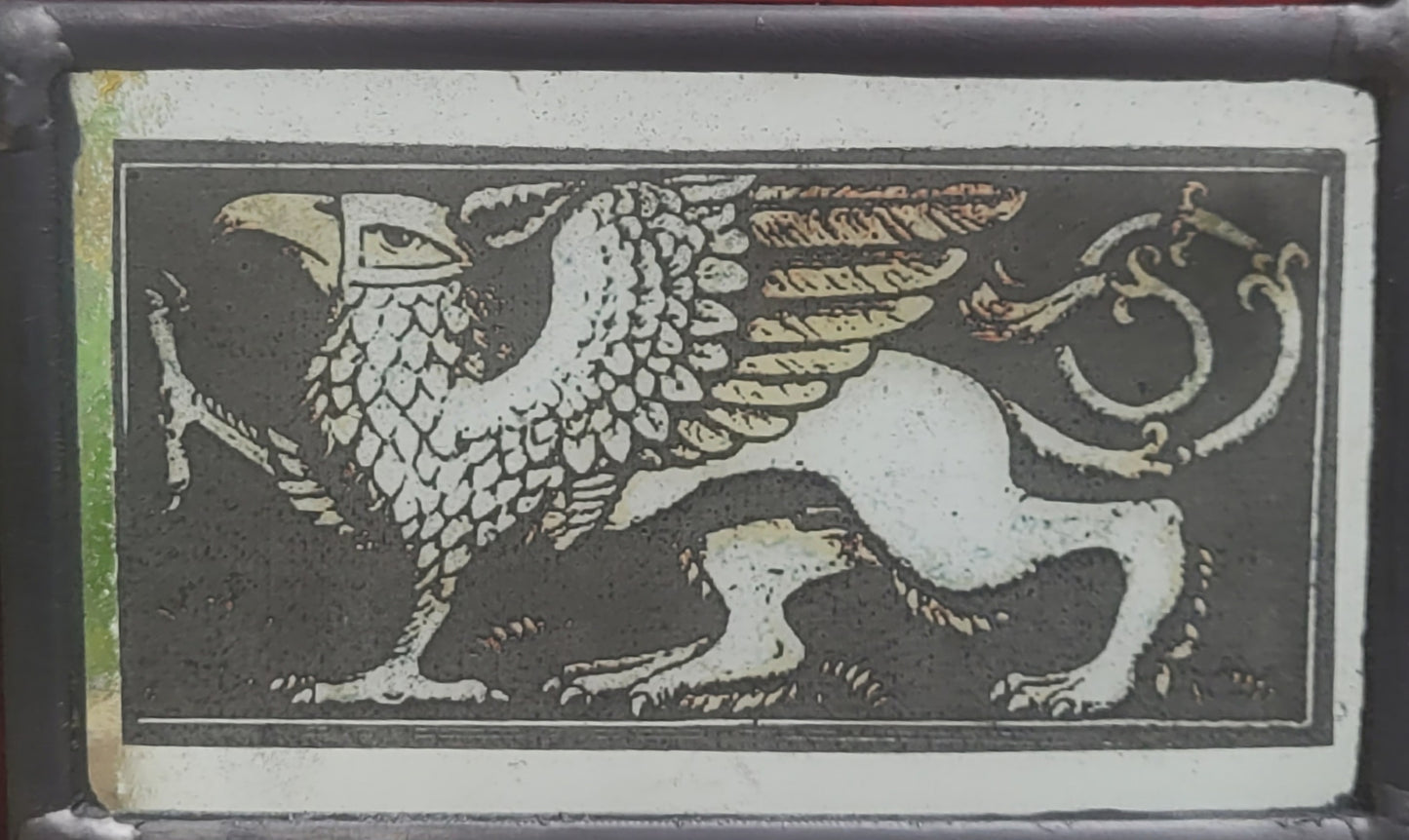 Griffin stained glass panel traditionally made blue border - gryphon fantasy art