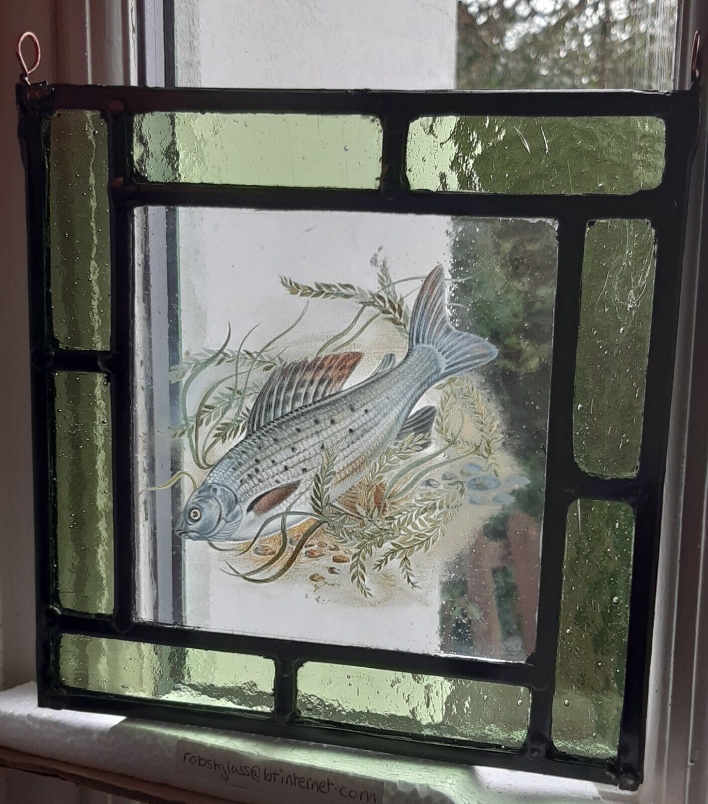 Grayling fish stained glass panel