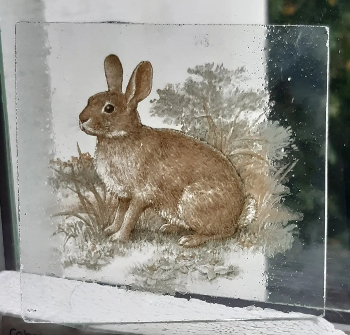 Rabbit kiln fired piece for stained glass