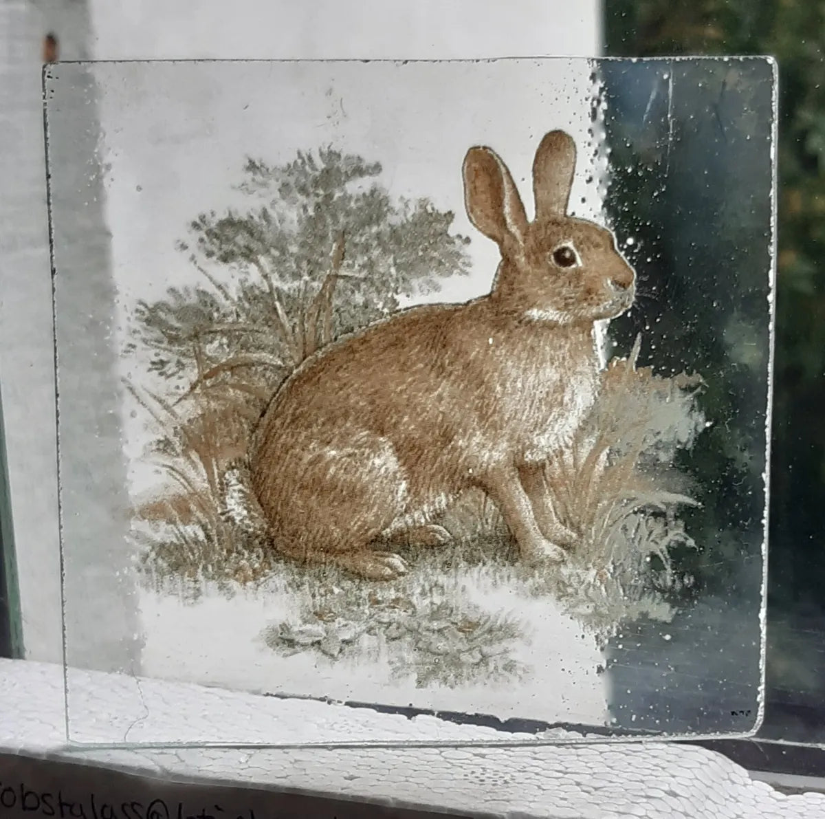 Rabbit kiln fired piece for stained glass