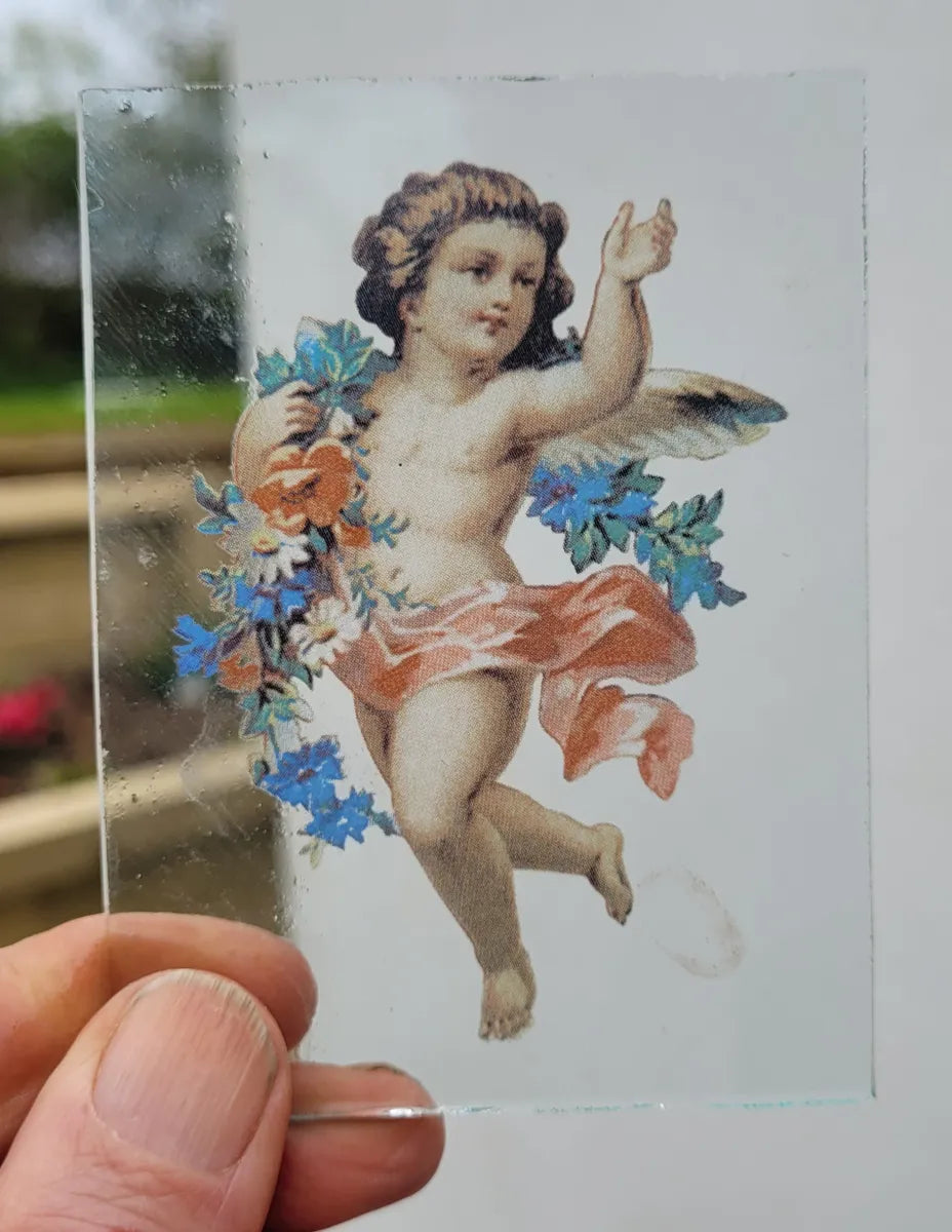 Angel / Cherub with flowers #1 kiln fired piece for stained glass