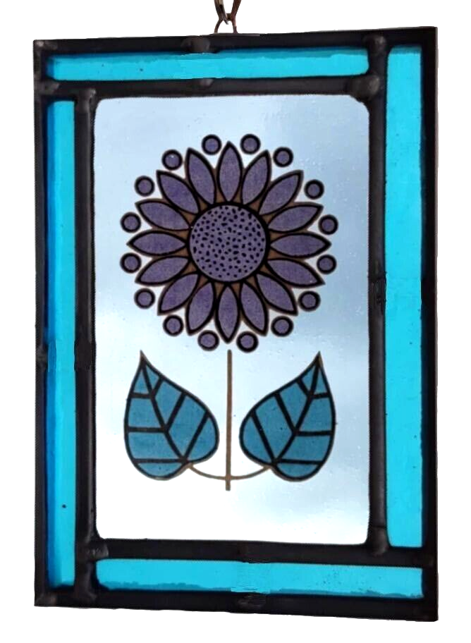 Flower retro blue stained glass panel