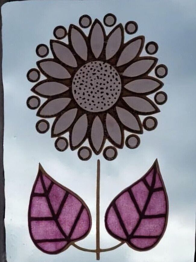 Flower retro amethyst stained glass panel