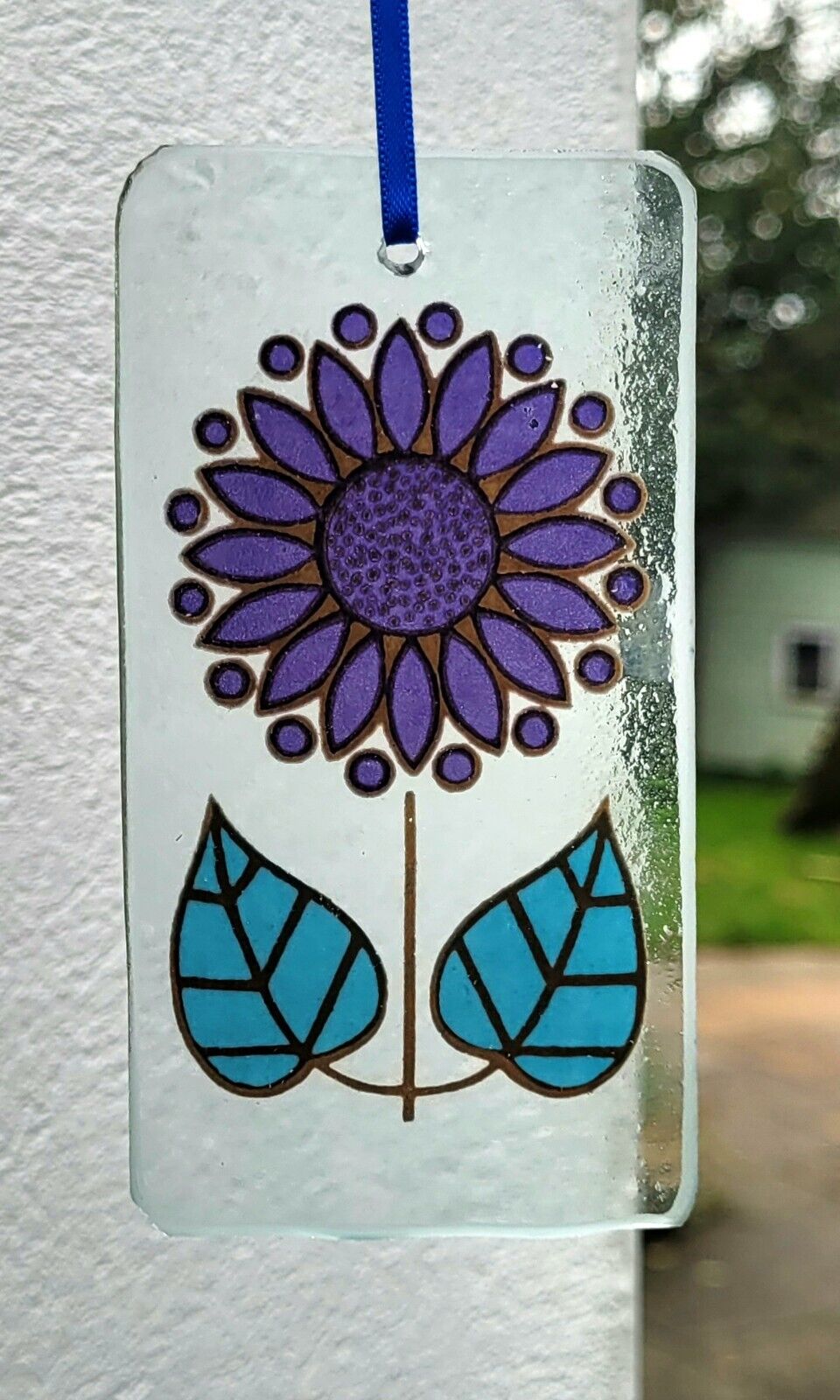 Flower retro Suncatcher blue sun catcher stained glass