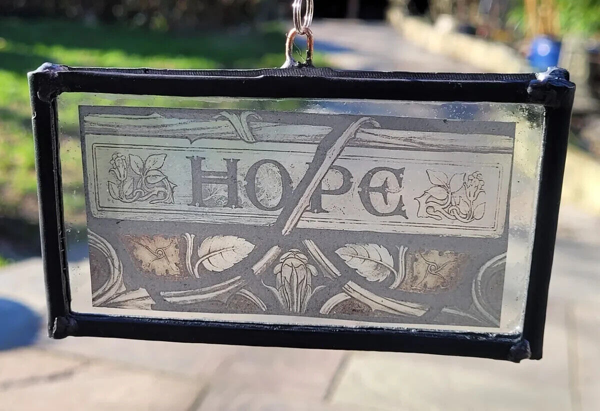 Hope stained glass hanging suncatcher panel