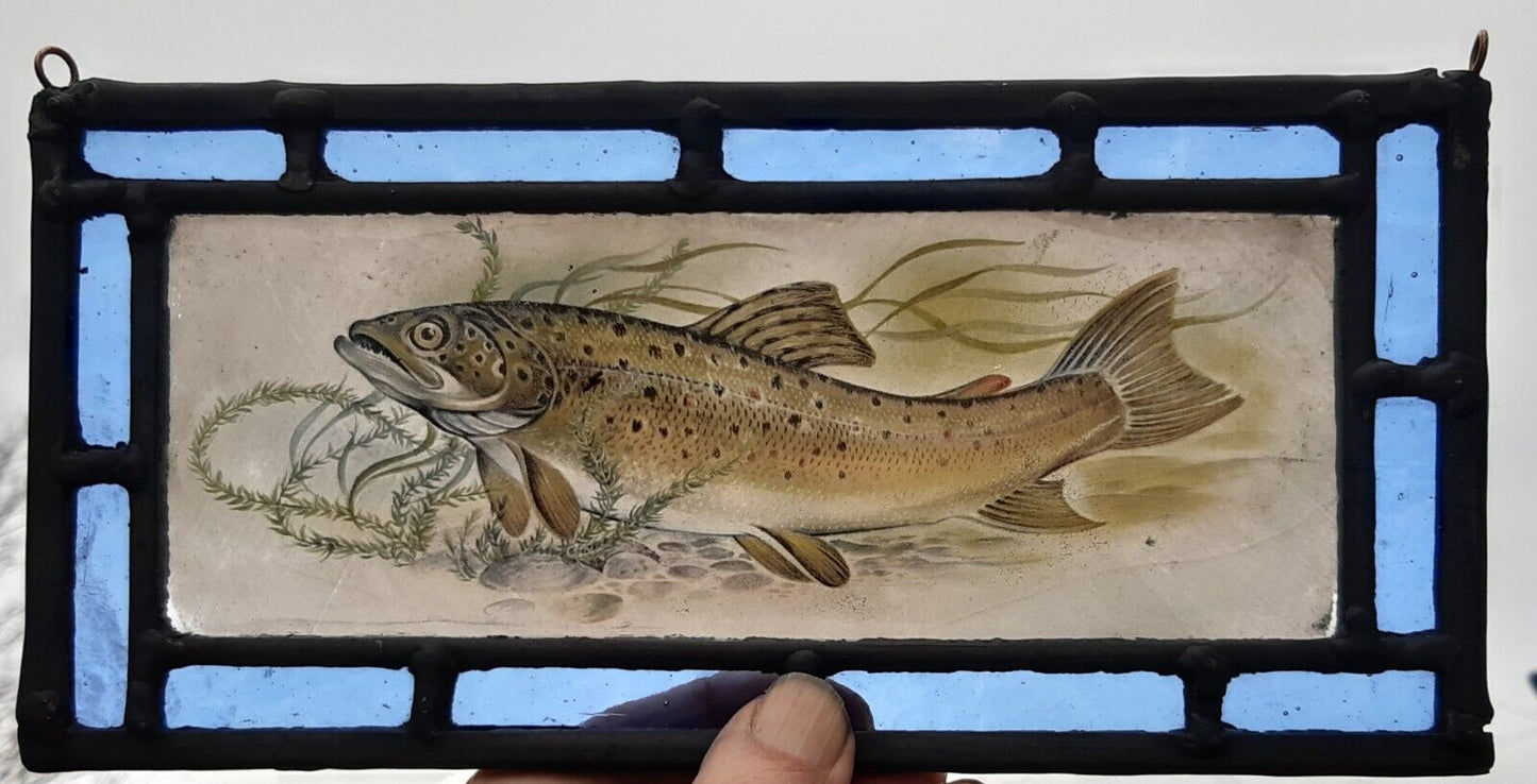 Brown Trout fish stained glass panel