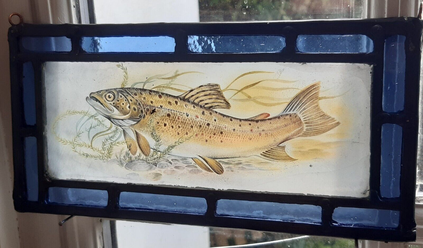 Brown Trout fish stained glass panel