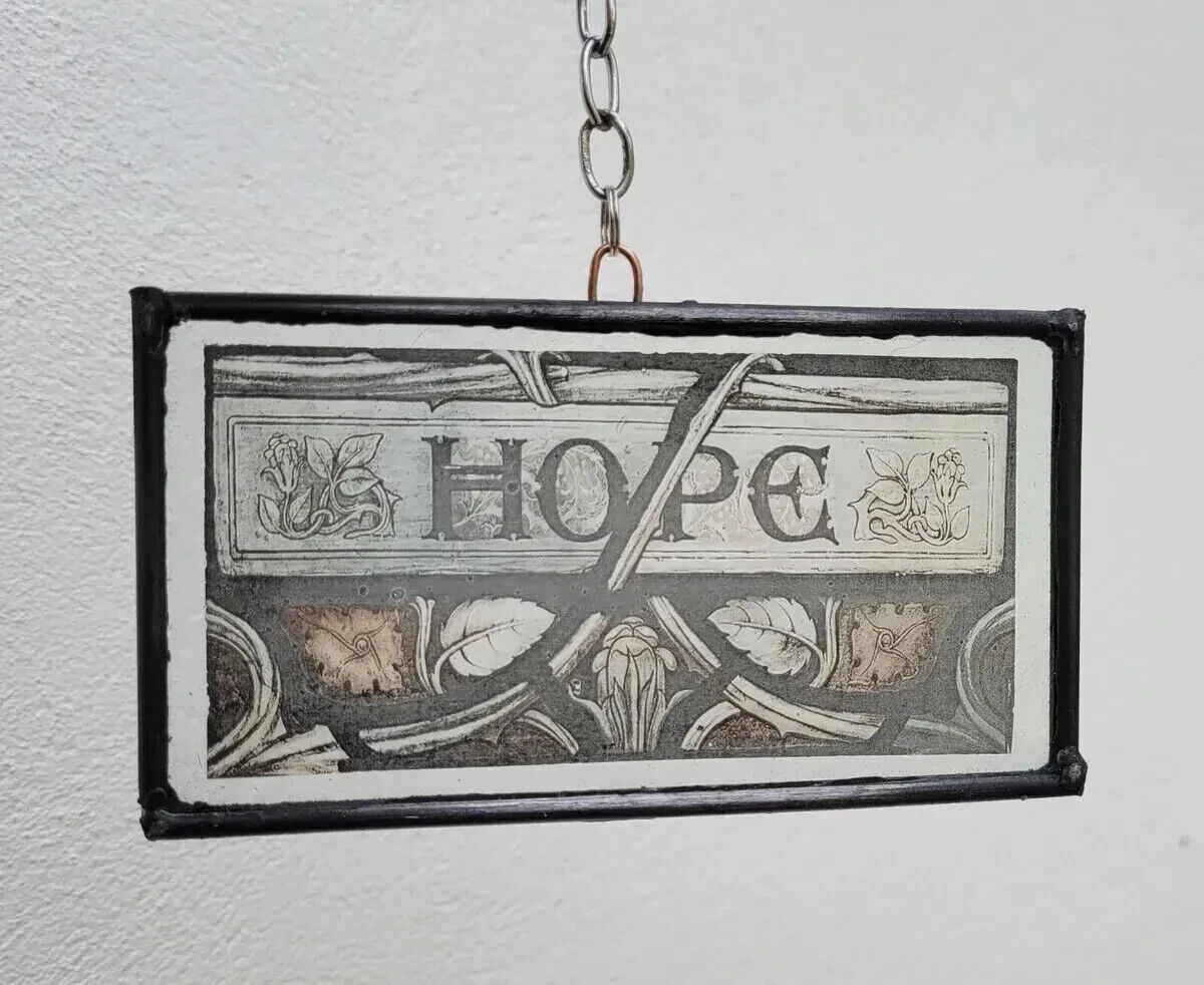 Hope stained glass hanging suncatcher panel