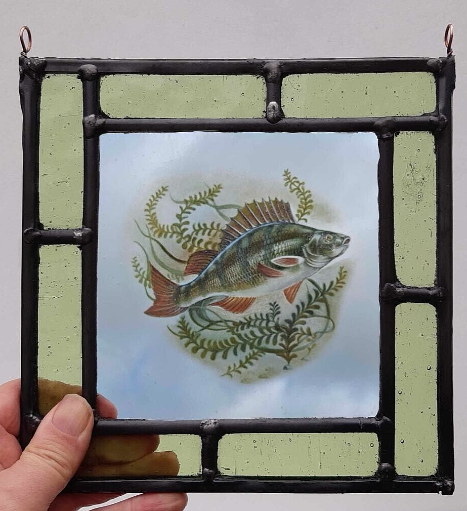 Perch fish stained glass panel