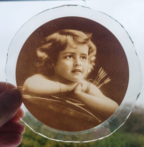 Cherub kiln fired roundel piece for stained glass version 4