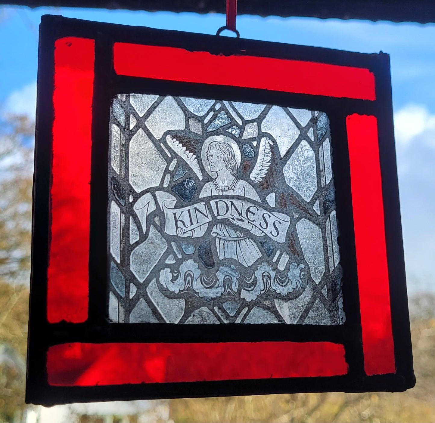 Angel Kindness stained glass panel
