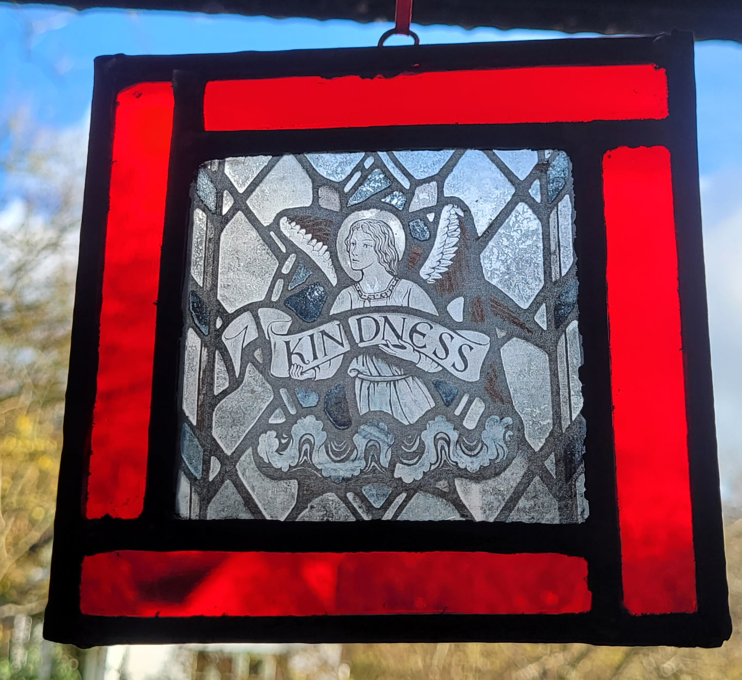 Angel Kindness stained glass panel