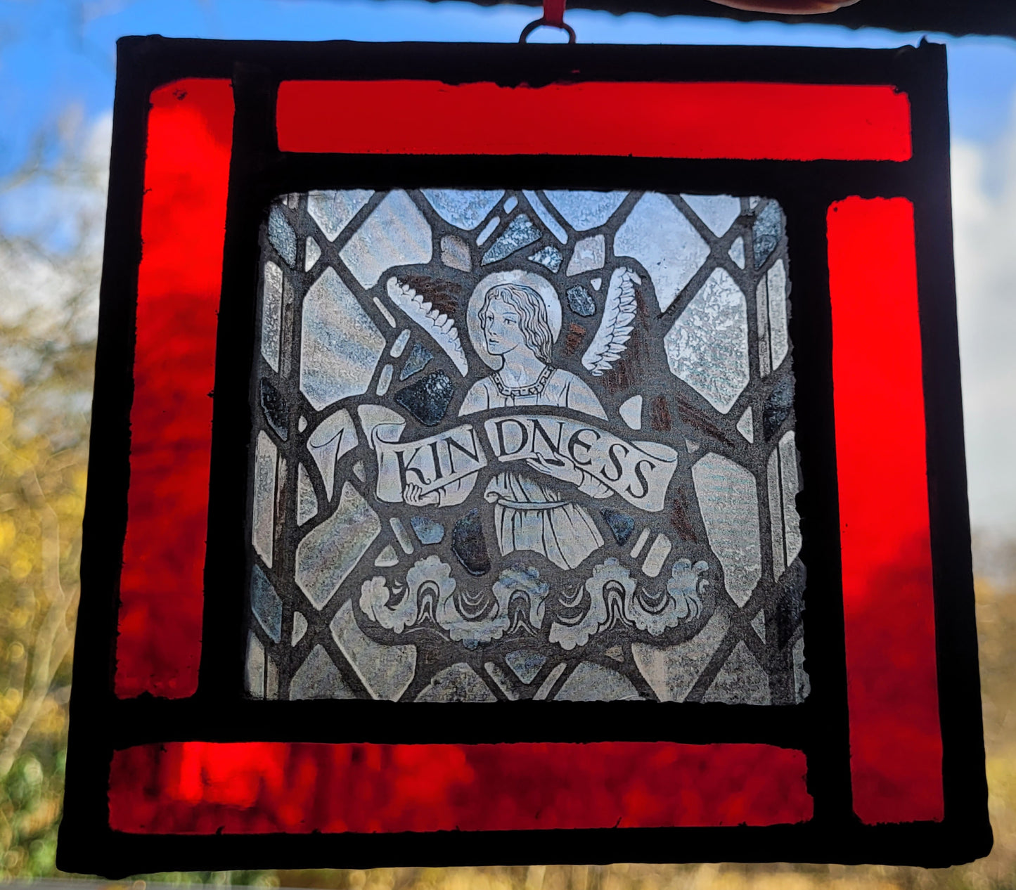 Angel Kindness stained glass panel