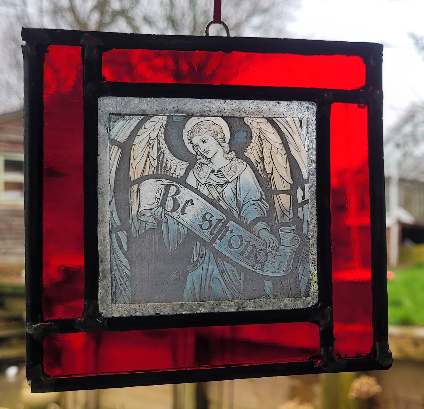 Angel Be Strong stained glass panel