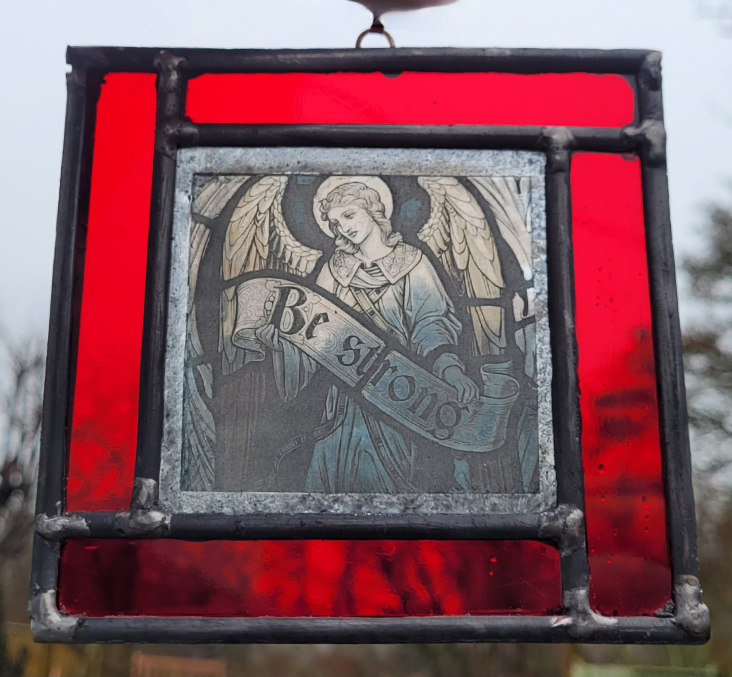 Angel Be Strong stained glass panel