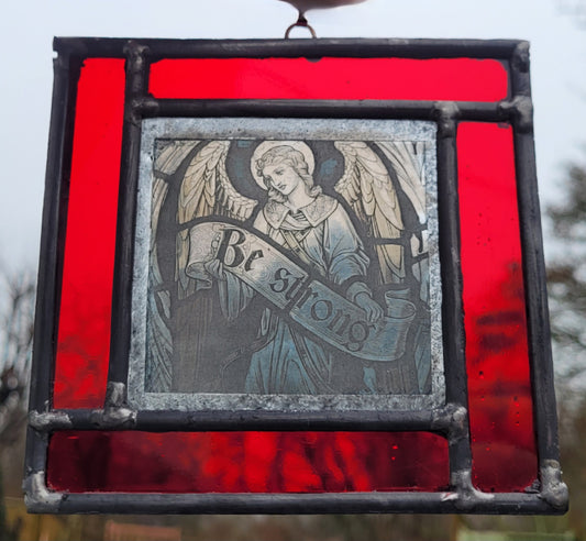 Angel Be Strong stained glass panel