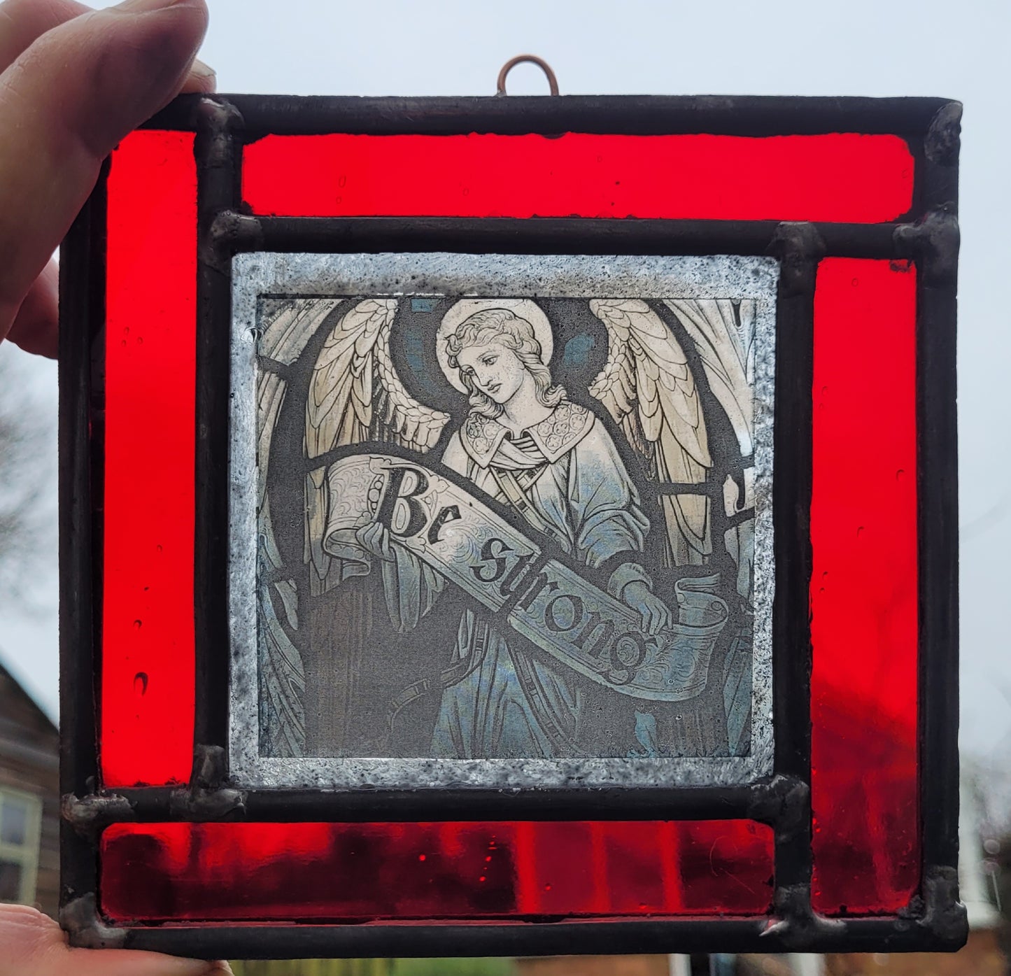 Angel Be Strong stained glass panel