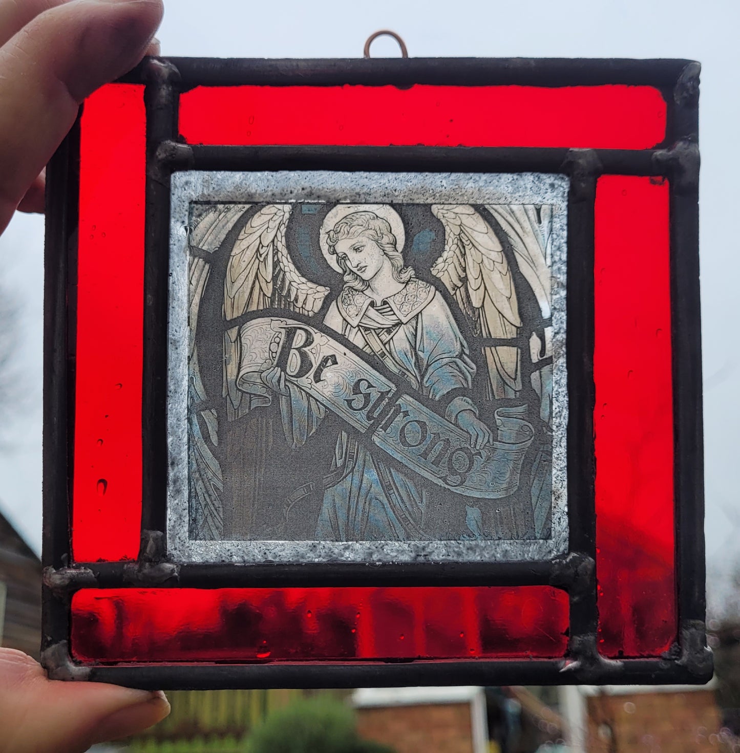 Angel Be Strong stained glass panel