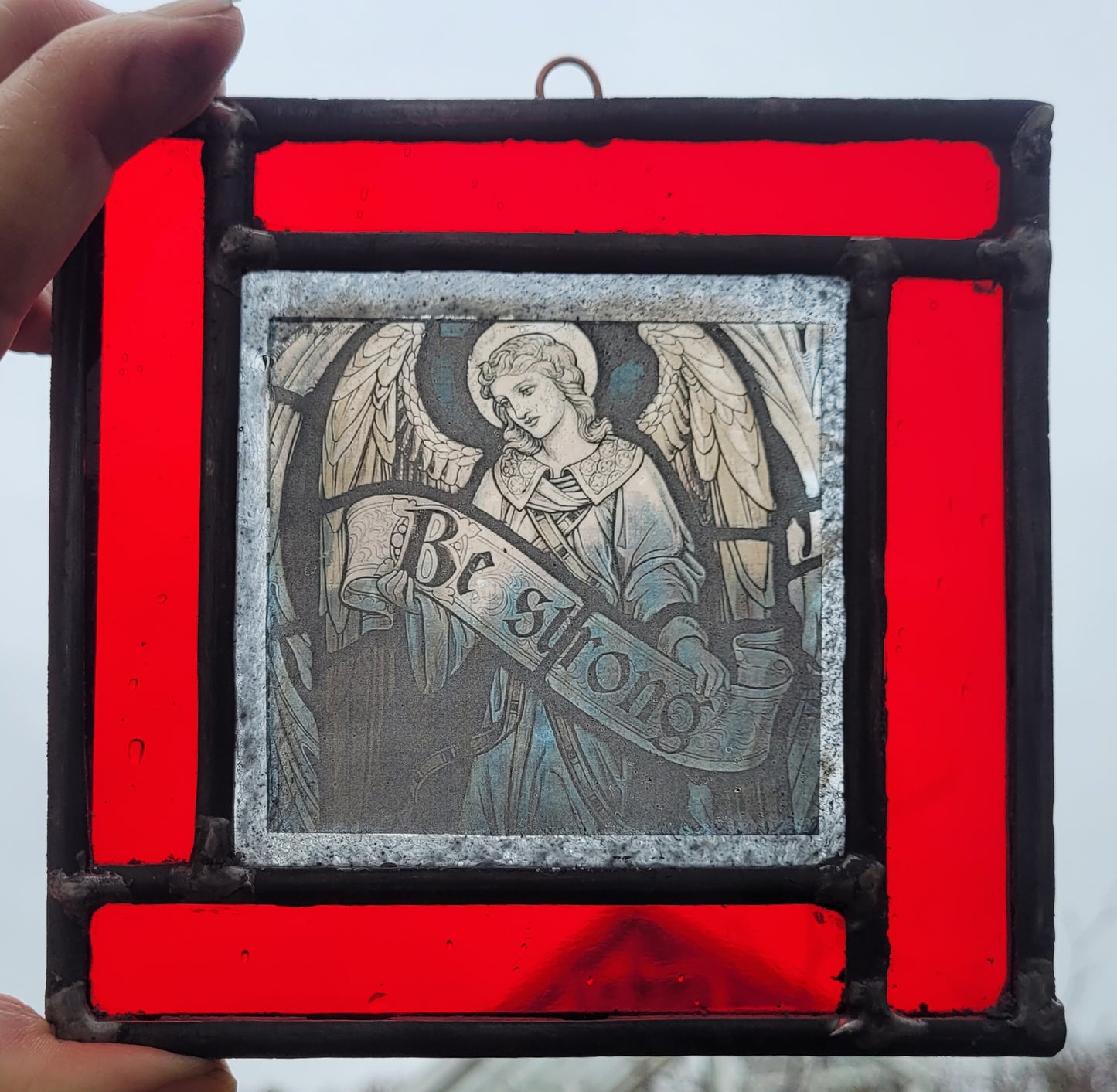 Angel Be Strong stained glass panel