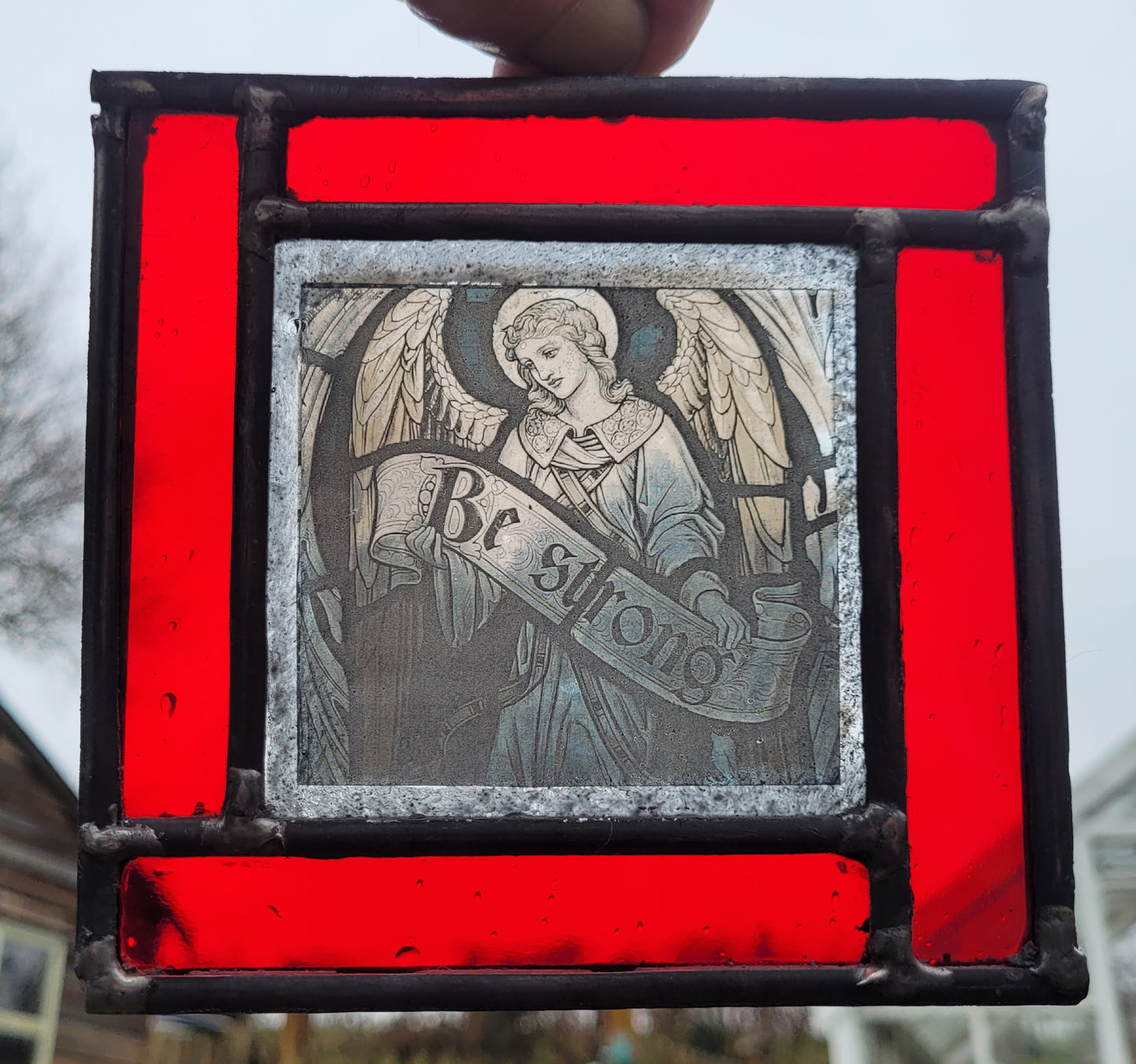 Angel Be Strong stained glass panel