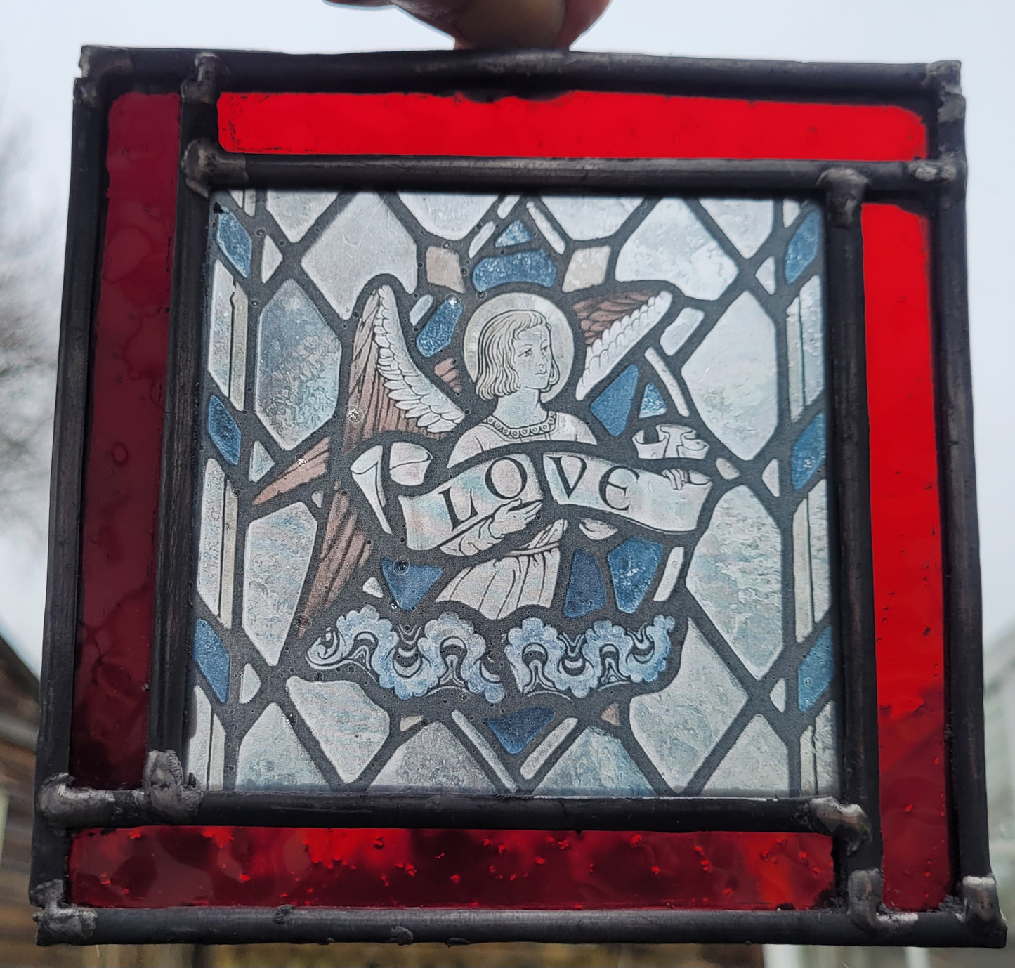 Angel Love stained glass panel