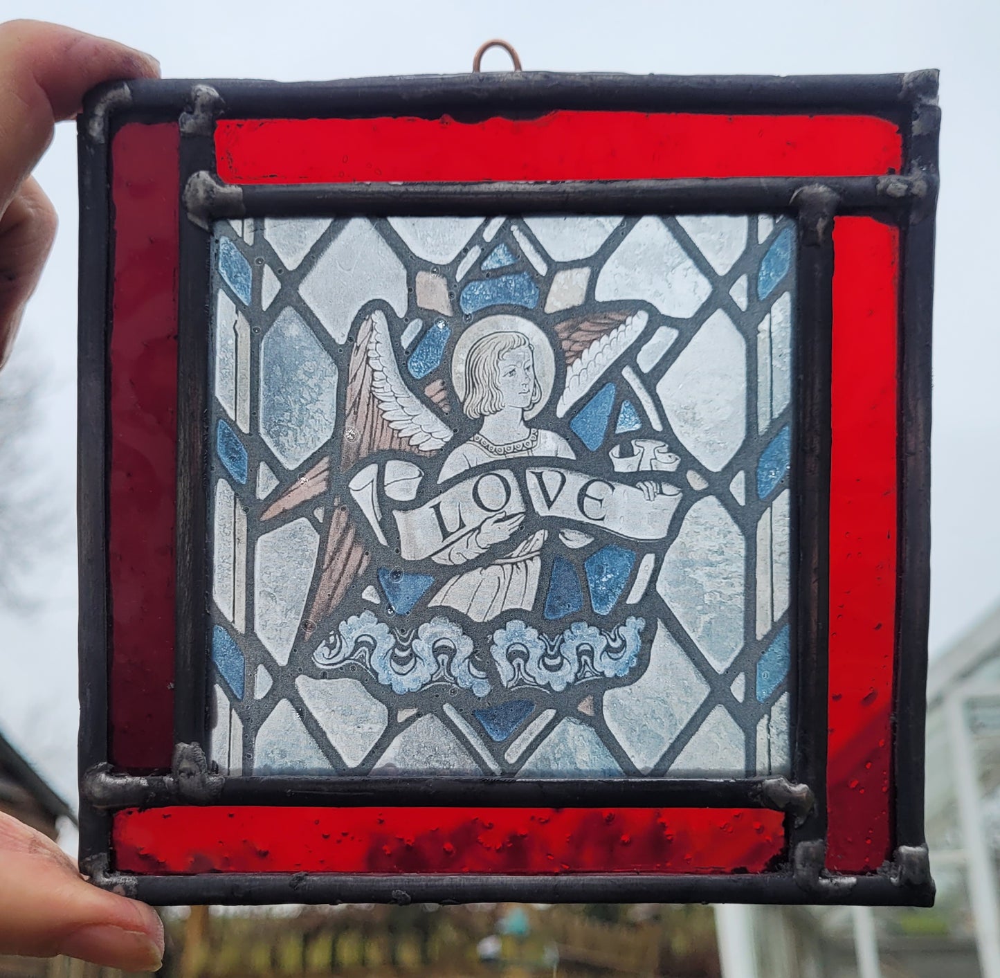 Angel Love stained glass panel