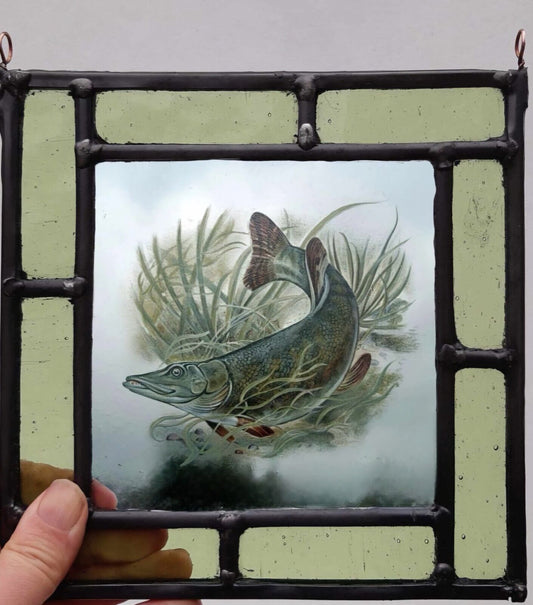 Mirror Carp fish stained glass panel