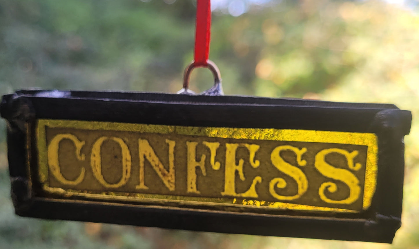 Stained glass "Confess" small hanging suncatcher panel traditionally made