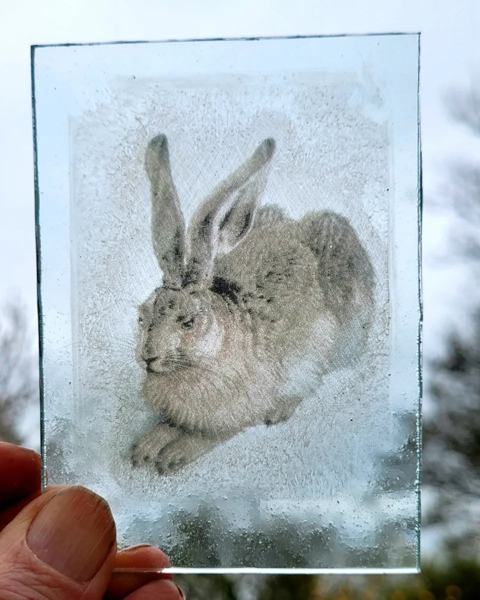 Hare kiln fired piece for stained glass