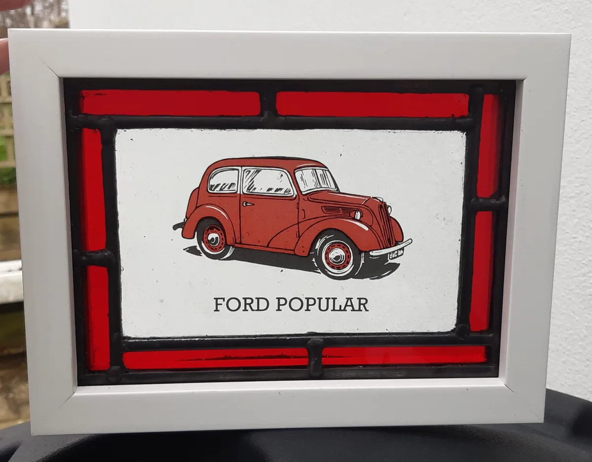 Ford Popular Stained Glass panel framed - classic cars