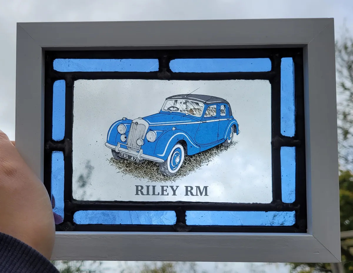 Riley RM Stained Glass panel framed - classic cars