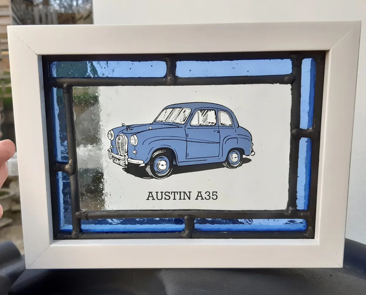 Austin A35 Stained Glass panel framed - classic cars