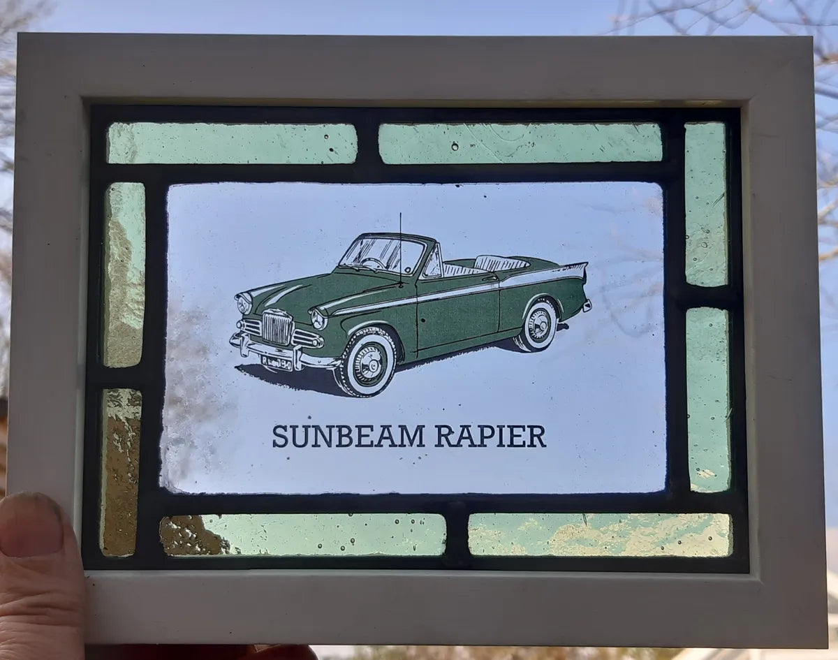 Sunbeam Rapier Stained Glass panel framed - classic cars