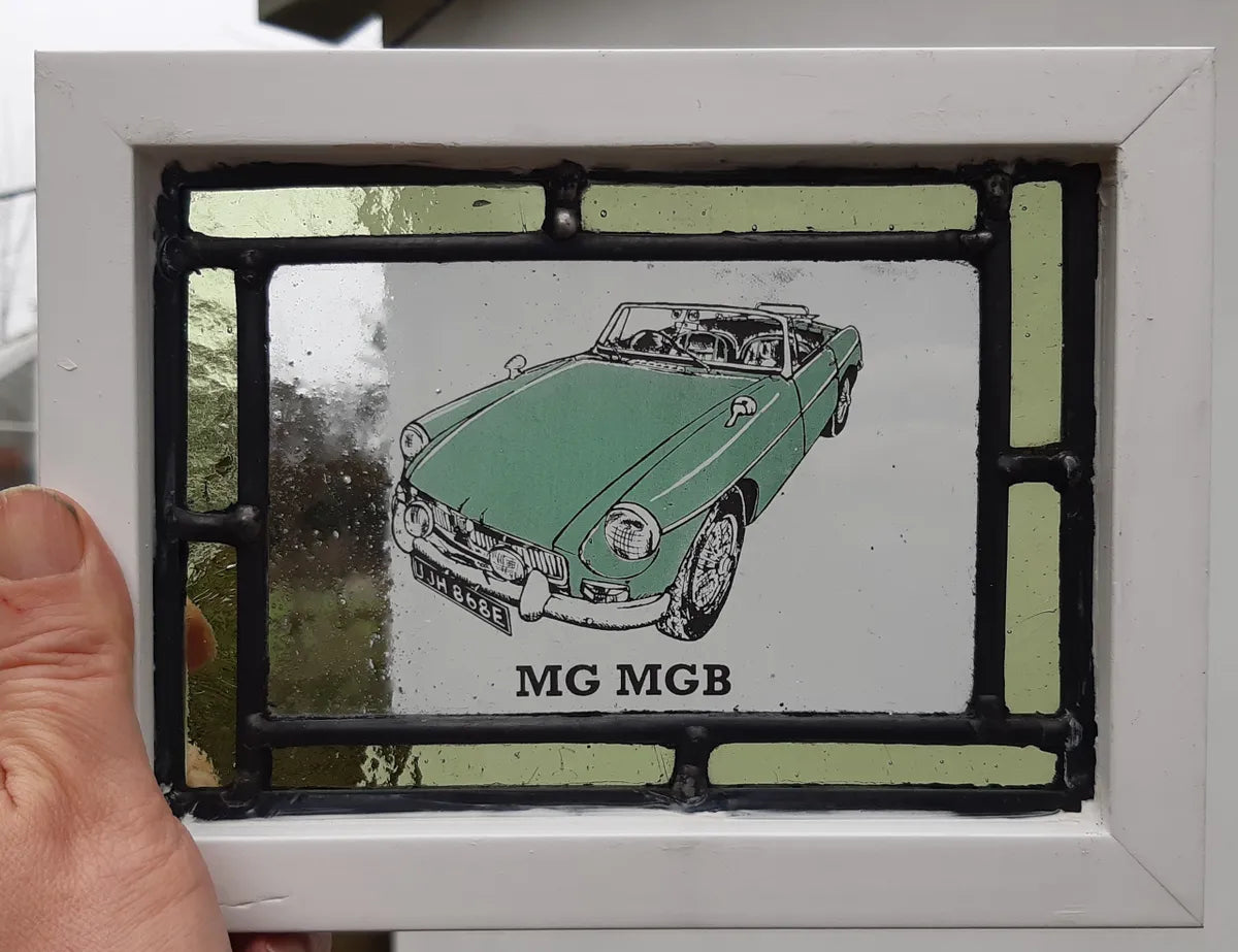 MGB Stained Glass panel framed - classic cars