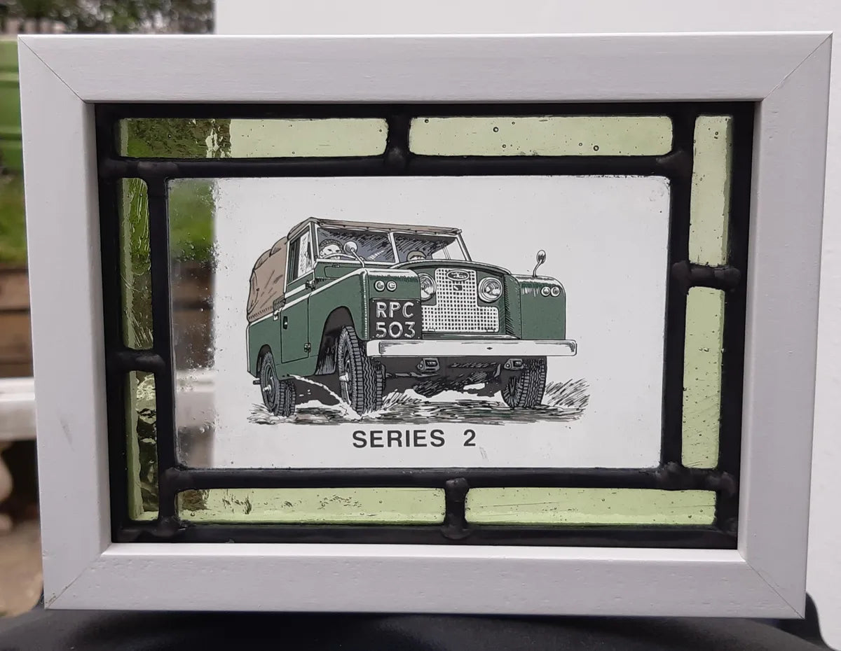 Land Rover Series 2 Stained Glass panel framed - classic cars