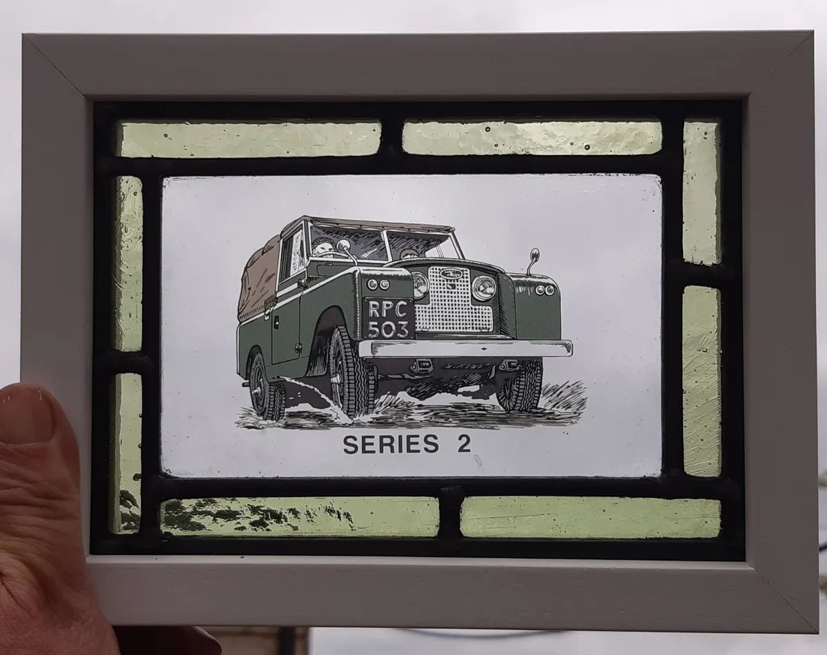 Land Rover Series 2 Stained Glass panel framed - classic cars