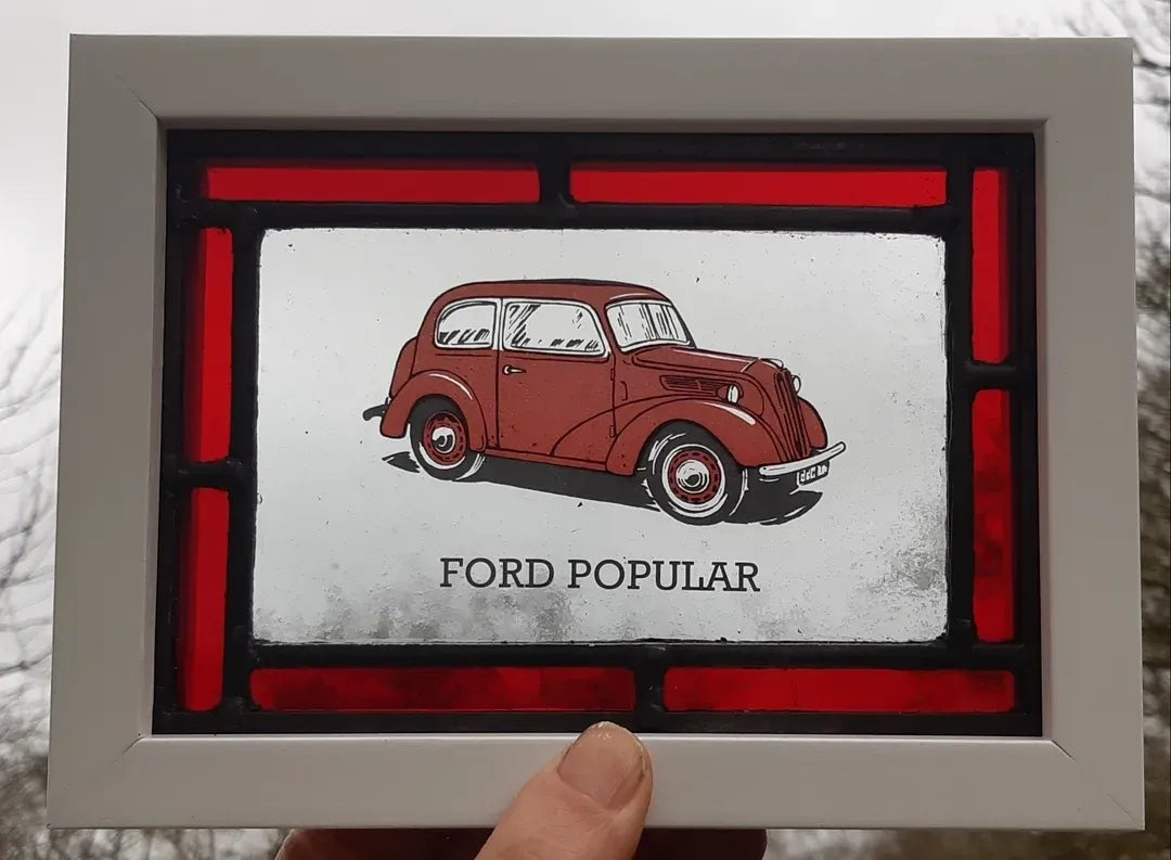 Ford Popular Stained Glass panel framed - classic cars