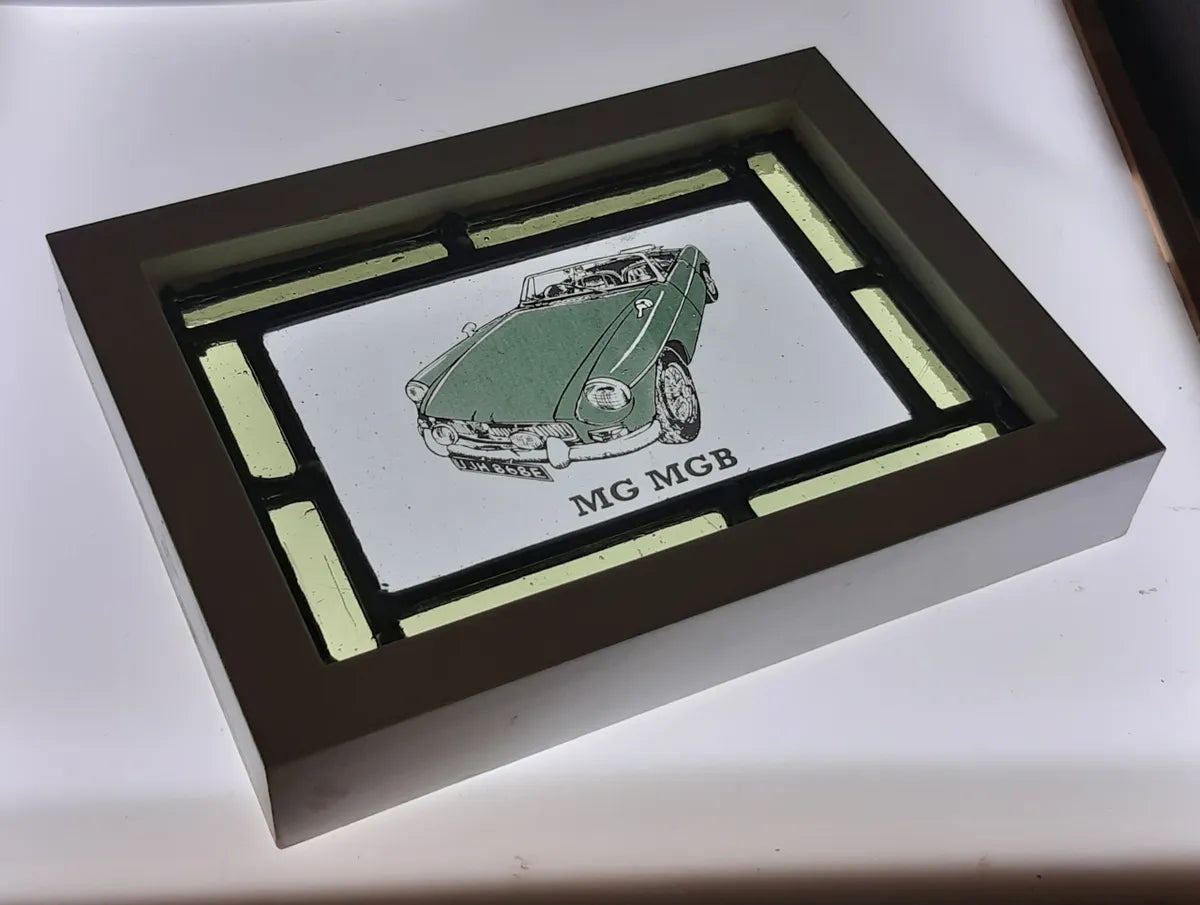 MGB Stained Glass panel framed - classic cars