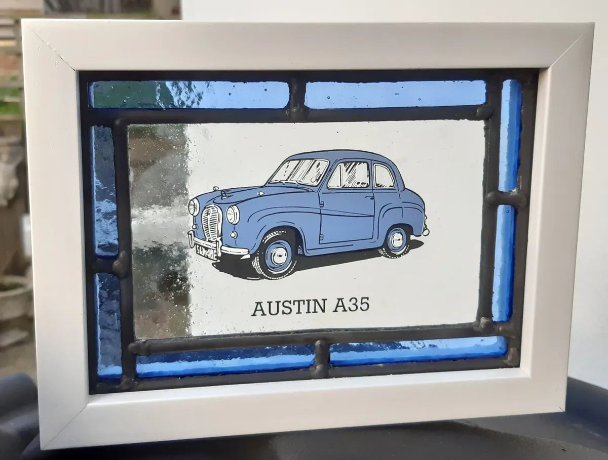 Austin A35 Stained Glass panel framed - classic cars