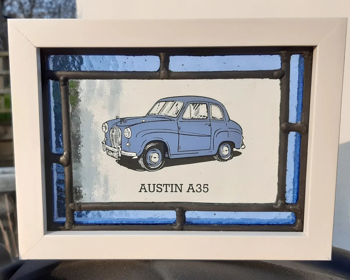 Austin A35 Stained Glass panel framed - classic cars