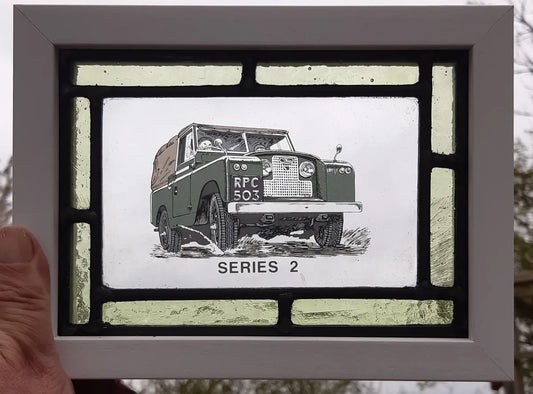 Land Rover Series 2 Stained Glass panel framed - classic cars