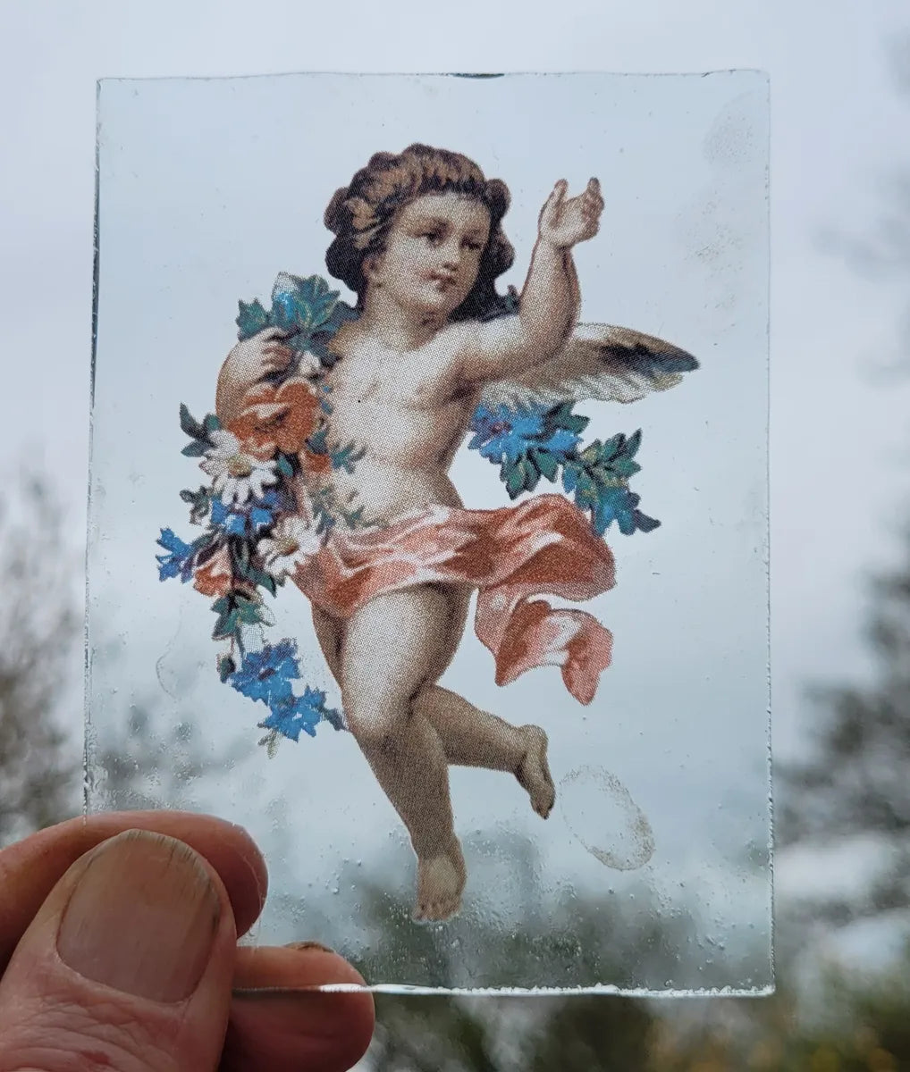 Angel / Cherub with flowers #1 kiln fired piece for stained glass