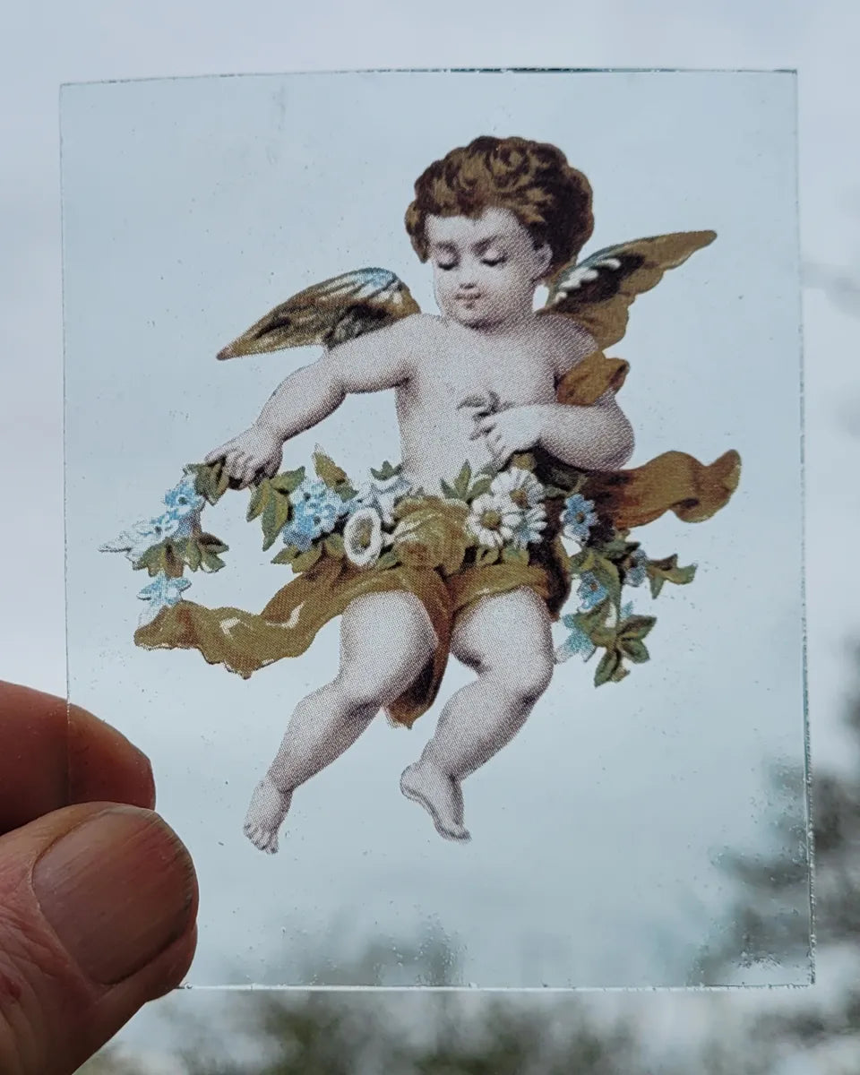 Angel / Cherub with flowers #2 kiln fired piece for stained glass